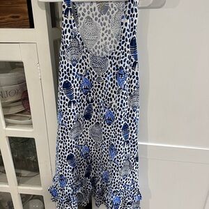 Blue and White Patterned Sleeveless Dress